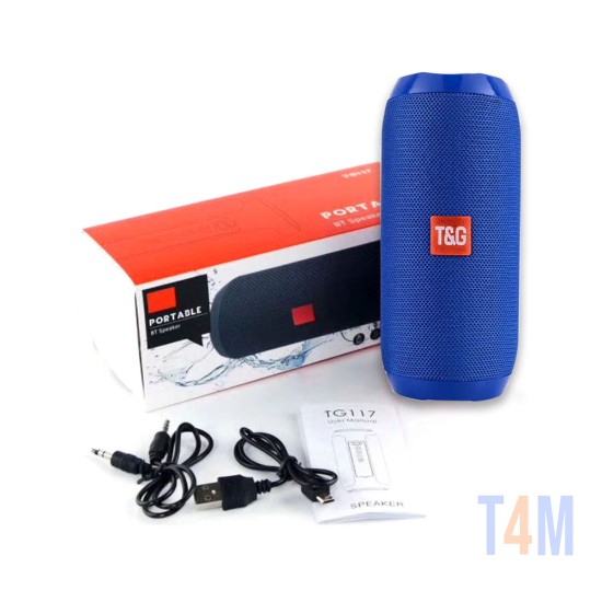 CAIXA DE COLUNA SEM FIO BLUETOOTH T&G TG-117 TF CARTÃO/DISCO U/AUXILIAR/RÁDIO FM 4.2 AZUL